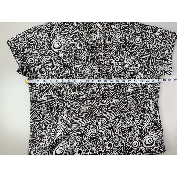 CHICOS Shirt Womens Silk Button Up Top Size 2 Large Brown Cream Resort Tribal - Picture 9 of 14